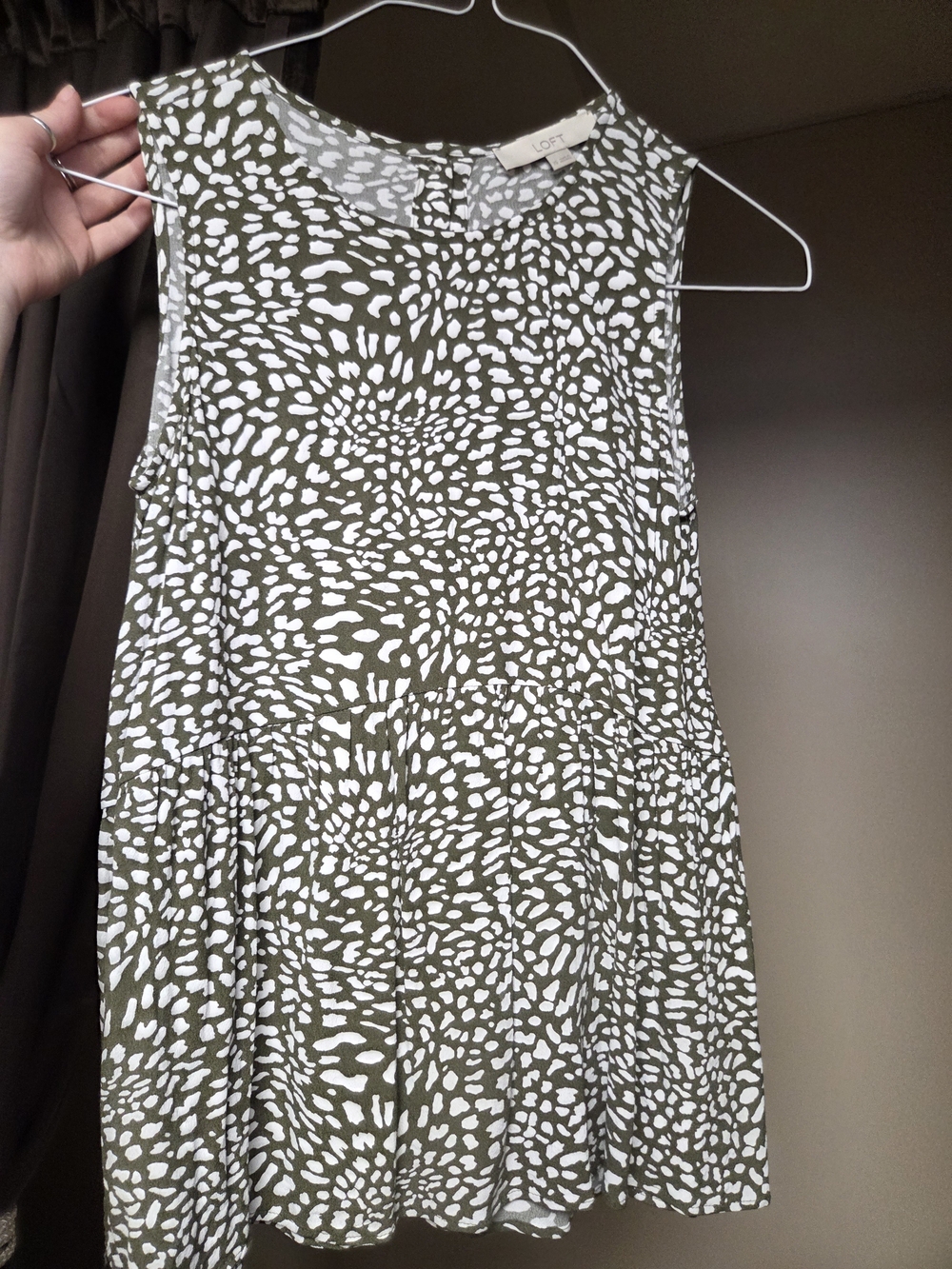 LOFT Olive & White Abstract Print Blouse